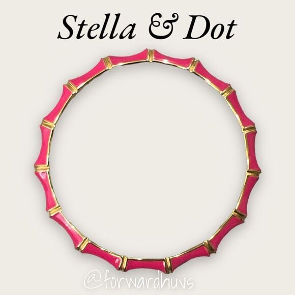 Stella & Dot Pink Julep Enamel and Gold Tone Bamboo Style Bracelet - Picture 1 of 7